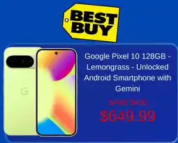Best Buy Google Pixel 10 128GB - Lemongrass offer