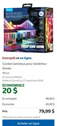 Costco Govee cordon lumineux pour l'extérieur offer
