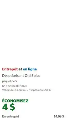 Costco Old Spice Déodorisant offer