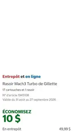 Costco Gillette Rasoir Mach3 Turbo offer