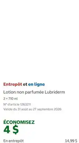 Costco Lubriderm lotion non parfumée offer