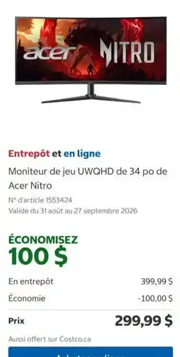 Costco Acer Nitro monitor offer