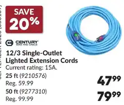 Princess Auto Century 12/3 Single-Outlet Lighted Extension Cords offer