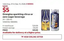 Costco Orangina sparkling citrus or zero sugar beverage offer