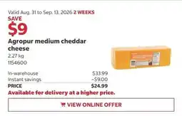 Costco Agropur medium cheddar cheese offer