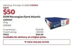 Costco Dom norwegian fjord atlantic salmon offer