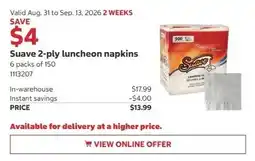 Costco Suave 2-ply luncheon napkins offer