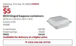 Costco iECO hinged bagasse containers offer