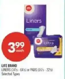 Shoppers Drug Mart Life brand liners offer