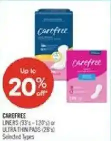 Shoppers Drug Mart Carefree liners or ultra thin pads offer