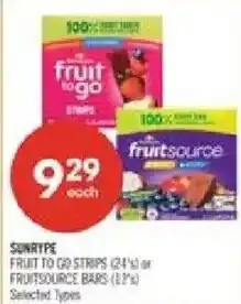 Shoppers Drug Mart Suntype fruit to go strips or fruitsource bars offer