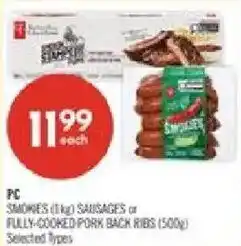 Shoppers Drug Mart PC smokies sausages or fully-cooked pork back ribs offer