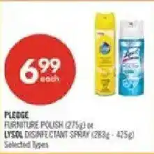 Shoppers Drug Mart Pledge furniture polish or lysol disinfectant spray offer