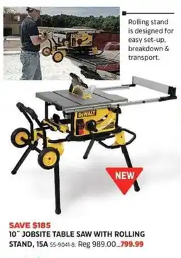 Canadian Tire DeWalt 10" Jobsite Table Saw With Rolling Stand, 15A offer