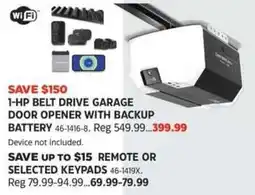 Canadian Tire Chamberlain 1-hp belt drive garage door opener with backup battery offer