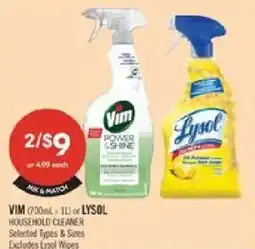 Shoppers Drug Mart Vim or Lysol household cleaner offer