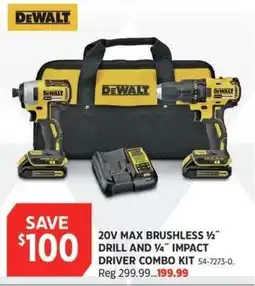 Canadian Tire DeWalt 20v max brushless 1/2" drill and 1/4" impact driver combo kit offer