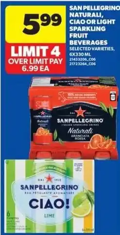 Real Canadian Superstore San Pellegrino natural, ciao or light sparkling fruit beverages offer