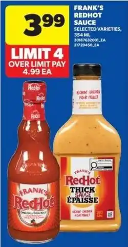 Real Canadian Superstore Frank's redhot sauce selected varieties offer