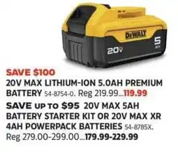 Canadian Tire DeWalt 20v max lithium-ion 5.0ah premium battery offer