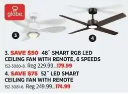 Canadian Tire globe 48" smart rgb led ceiling fan with remote offer