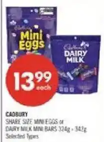 Shoppers Drug Mart Cadbury share size mini eggs or dairy milk mini bars offer