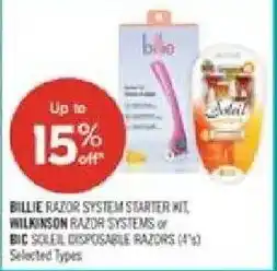 Shoppers Drug Mart Billie razor system starter kit, Wilkinson razor systems or Bic Soleil disposable razors offer