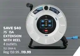 Canadian Tire 75' 15a extension with reel 4 outlets offer