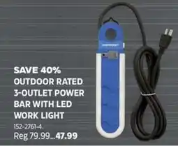 Canadian Tire Mastercraft 3-outlet power bar with led work light offer