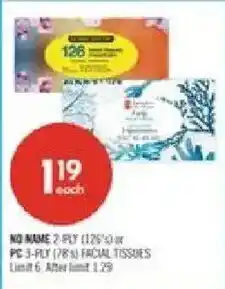 Shoppers Drug Mart No Name 3-ply facial tissues offer