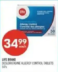 Shoppers Drug Mart Life brand desloratadine allergy control tablets offer