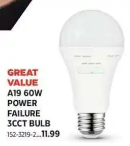 Canadian Tire Great Value A19 60w power failure 3cct bulb offer