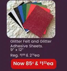 Fabricland Glitter Felt and Glitter Adhesive Sheets offer