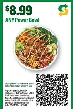 Subway ANY Power Bowl offer