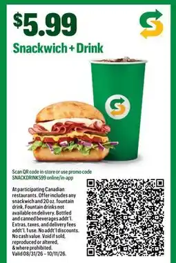 Subway Snackwich + Drink offer