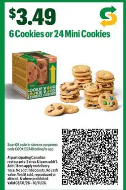 Subway 6 Cookies or 24 Mini Cookies offer
