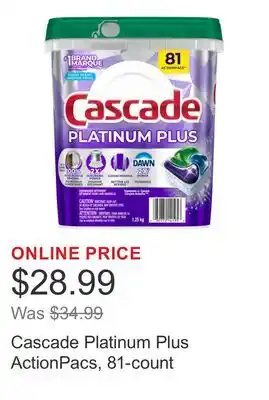 Costco Cascade Platinum Plus ActionPacs, 81-count offer