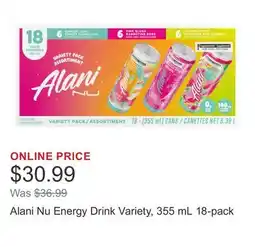 Costco Alani Nu Energy Drink Variety, 355 mL 18-pack offer