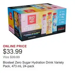 Costco Biosteel Zero Sugar Hydration Drink Variety Pack, 473 mL 24-pack offer