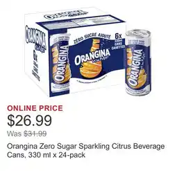 Costco Orangina Zero Sugar Sparkling Citrus Beverage Cans, 330 ml x 24-pack offer