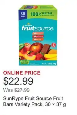 Costco SunRype Fruit Source Fruit Bars Variety Pack, 30 × offer