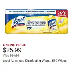 Costco Lysol Advanced Disinfecting Wipes, 550 Wipes offer