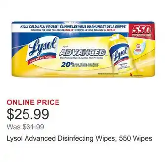 Costco Lysol Advanced Disinfecting Wipes, 550 Wipes offer