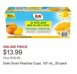 Costco Dole Diced Peaches Cups, 107 mL, 20-pack offer