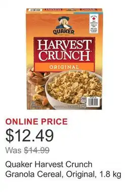 Costco Quaker Harvest Crunch Granola Cereal, Original offer