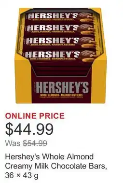 Costco Hershey's Whole Almond Creamy Milk Chocolate Bars, 36 × offer