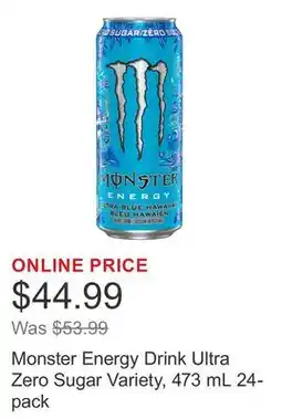 Costco Monster Energy Drink Ultra Zero Sugar Variety, 473 mL 24-pack offer
