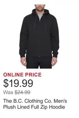 Costco The B.C. Clothing Co. Men's Plush Lined Full Zip Hoodie offer