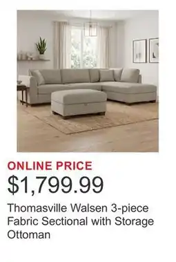 Costco Thomasville Walsen 3-piece Fabric Sectional with Storage Ottoman offer