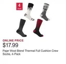 Costco Pajar Wool Blend Thermal Full Cushion Crew Socks, 4-Pack offer